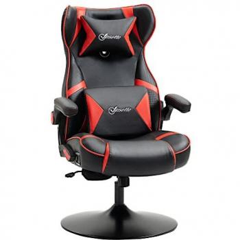 Silla Gaming Vinsetto Ergonómica con Altavoces Integrados, Función Mecedora y Soporte Lumbar, Piel Sintética Roja y Negra, Ajustable en Altura 69 x 73 x 118 cm