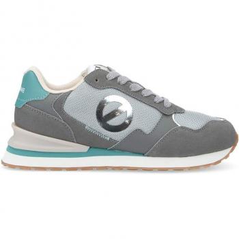 Zapatillas de mujer Tova Runner de piel en ante y lona con suela ligera - Color gris, plano, cordones, casual