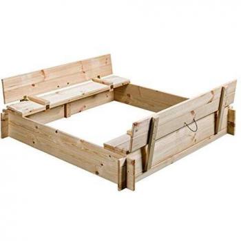 Caja de arena cuadrada de madera Gucio 120 x 120 x 20 cm con tapa