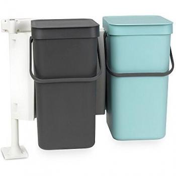 Brabantia Sort & Go Cubo Integrado de Basura, Menta & Gris, 2 x 16 litros, 2 Unidades