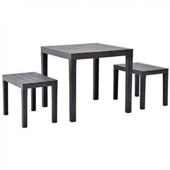 vidaXL Garden Table with 2 Benches Plastic Brown