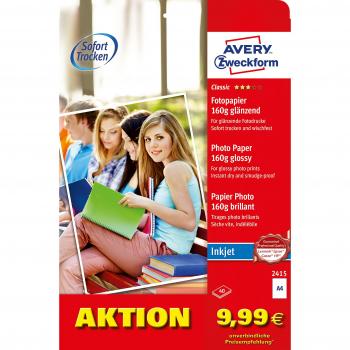 Papel Fotográfico Avery Zweckform Classic Inkjet A4, 160 g/m², Brillante, 40 Hojas