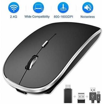 SEZAC Ratón Inalámbrico Recargable, 2.4G Ratón óptico Silencioso Click Mini con 3 Niveles de dpi para Computadora, Computadora Portátil, PC, Air, iMac, MacBook Pro