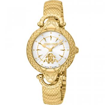 Roberto Cavalli by Franck Muller Women's Quartz Analog Watch - Yellow Gold Strap, Gray Dial