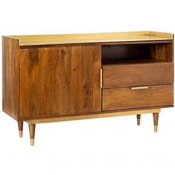 Aparador contemporáneo marrón y Dorado con 2 cajones y 1 Puerta de Madera de Mango de 130x43x80 cm - LOLAhome