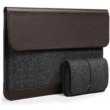 HOMIEE Bolso para Laptop Fieltro y Bolsa de Cuero PU, Estuche Protector para MacBook Pro/Acer/DELL/Lenovo/HP/Chromebook Maletín Portátil para Negocios Ultra Delgado de 15.6 Pulgadas Marrón