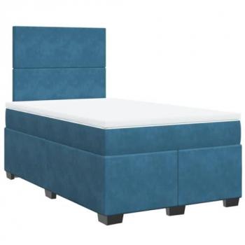Cama box spring con colchón terciopelo azul 120x190 cm