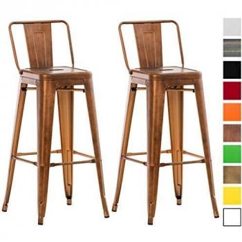 Set de 2 Taburetes de Bar Mason - Cobre - Estilo Industrial Retro - Con Respaldo y Reposapiés