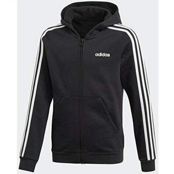 Adidas Kids Essentials 3-Stripes Full Zip Hoodie - Black/White, Size: 140