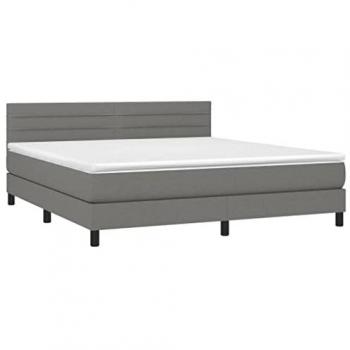 Cama box spring colchón y luces LED tela gris oscuro 180x200 cm