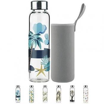 Botella de Agua de Cristal - 500 ml / 1 L Botella de Agua de Vidrio de Borosilicato sin BPA con Tapa a Prueba de Fugas y Funda de Neopreno, Perfecta para Oficina, Fitness, Viajes