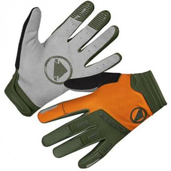 Guantes Largos Endura SingleTrack Cortavientos Verde y Naranja - Guantes invernales cortavientos MTB con tejido cortaviento softshell en el revés, protección en nudillos y forro suave
