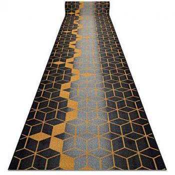 Alfombra de Pasillo Antideslizante Heksagon 100x200 cm Negro/Oro con Refuerzo de Goma