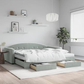 Sofá cama nido extraíble gris claro terciopelo con cajones 100x200 cm