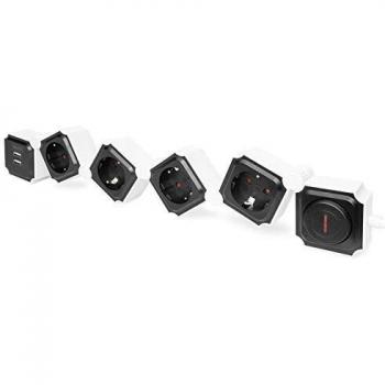Regleta de 4 enchufes flexible con 2 conexiones USB e interruptor Digitus DA-70620
