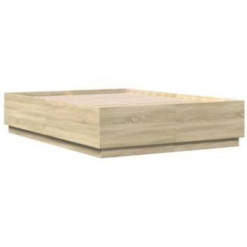Estructura cama con luces LED madera roble Sonoma 160x200 cm