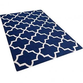 Alfombra de lana azul 140 x 200 cm patrón cuadrifolio trébol oriental marroquí hecha a mano Silvan