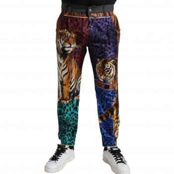 Dolce & Gabbana Multicolor Tiger Print Loose Denim Jeans - IT44 | XS
