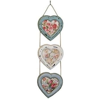 Just contemplo 14 x 15 cm en forma de corazón Triple de madera marco de foto de madera para colgar Aqua azul verdoso y gris, turquesa