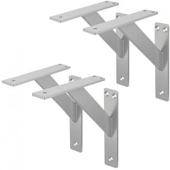 Set de 4 Soportes de Estante de Aluminio Blanco 120x120 mm Estilo Industrial Triangular para Estantería de Pared