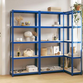 vidaXL 5-Layer Shelves 3 pcs Blue Steel and Engineered Wood