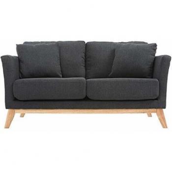 Sofá nórdico 2 plazas desenfundable gris oscuro y patas madera clara OSLO