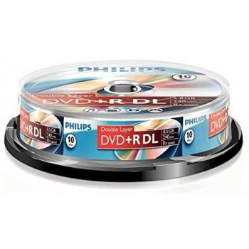 Philips DVD+R - DVD+R (8,5 GB de datos/240 minutos de vídeo, 8 x alta velocidad, husillo de 10 unidades, doble capa DL)