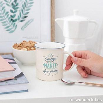 Mr. Wonderful Taza con mensaje Contigo me iría a Marte y a cualquier otra parte