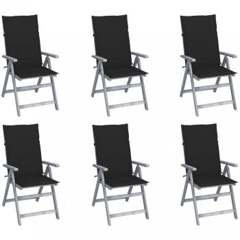 6-Piece Solid Acacia Wood Garden Reclining Chairs with Cushions