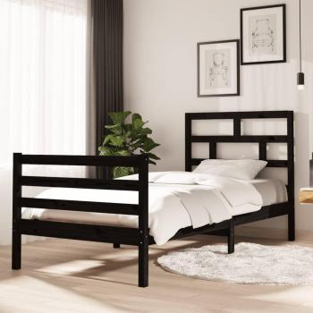 Cama de madera maciza de pino gris negro 90x200 cm