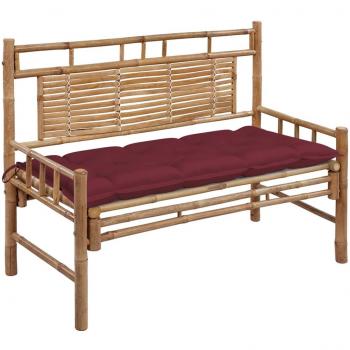 Banco de jardín de bambú con cojín 120 cm