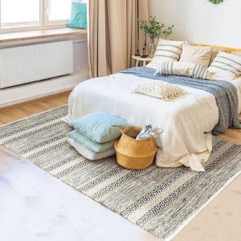 Alfombra TERRA COTTON 100% algodón de aspecto étnico con raya exterior 160 x 230 cm Blanco/Marrón arena