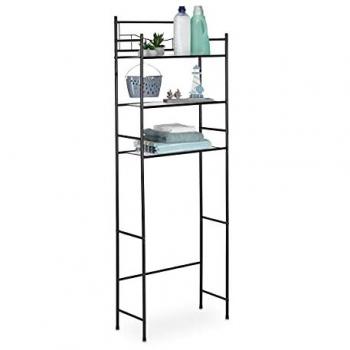 Estantería Metálica para Lavadora y Secadora, 3 Niveles, Mueble Encima de WC, 165 x 58 x 25 cm, Color Negro