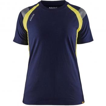 Camiseta de Trabajo para Mujer Blaklader con Detalles Fluorescentes - Azul Marino/Amarillo Fluorescente - XXXL