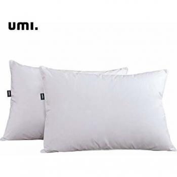 Umi. by Amazon - Almohada de Plumas y Plumón de Ganso con Tejido 100% Algodón, 48x74cm, Pack de 2, Blanco