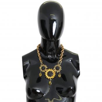 Dolce & Gabbana Gold Brass Chain Crystal Sunflower Pendants Necklace