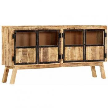Aparador de madera maciza de mango en bruto marrón y negro 160x30x80 cm, mueble de almacenaje moderno para salón, buffet, armario auxiliar y armario de almacenamiento
