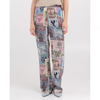 Pantalón recto de mujer tipo pijama con estampado