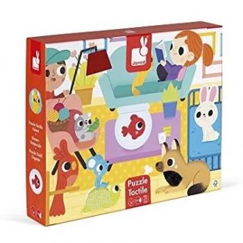 Janod-Los Animales Domésticos Puzle Táctil, 20 Piezas, Multicolor