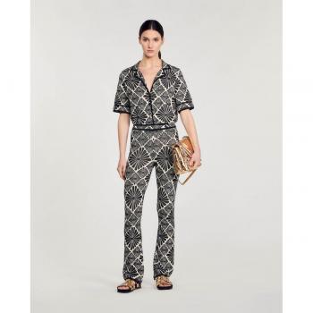 Sandro Women's Floral Jacquard Straight Pants - Ecru/Black - Size 4 US / 36 FR