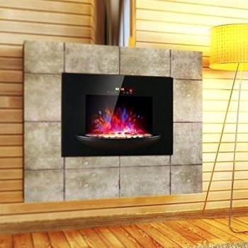 HOMCOM Chimenea Eléctrica de Pared Estufa Eléctrica Calentador de Fuego 900/1800W con Mando a Distancia Termostato Llama LED 7 Colores 66x52x15.5cm