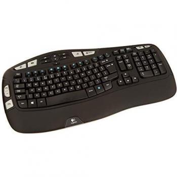 Logitech K350 Teclado Inalámbrico Ergonómico con Receptor USB Unifying, 17 Teclas Programables, Batería de 3 Años, PC/Portátil, Disposición QWERTY Inglés, color Negro