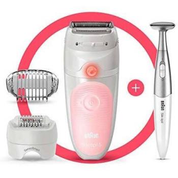 Braun Silk-épil 5 5-820 Depiladora mujer eléctrica, depilación suave para principiantes, cabezal de rasurado y recorte, pinzas micro-grip, blanco/rosa