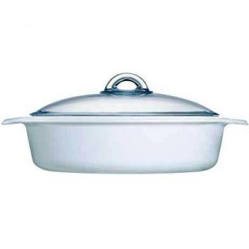 Luminarc Blooming Blanc - Tartera de vidrio ultra resistente, cuerpo vitrocerámico, con tapa de vidrio, 2.5L - 28cm, Apta para horno y microondas, No inducción
