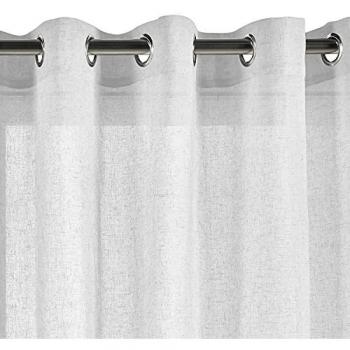 Cortina Translúcida Efecto Lino 140x300 cm con Ojales Metálicos, 100% Poliéster para Salón y Dormitorio