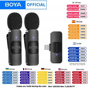 Micrófono Lavalier Inalámbrico Profesional BOYA BY-V Mini para iPhone, iPad y Android - Grabación, Entrevista, Vlog y Gaming