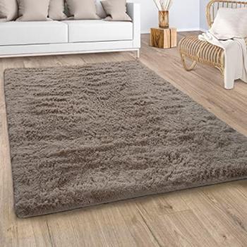 Alfombra Shaggy Pelo Largo Suave y Mullida Beige Taupe 140x200 cm