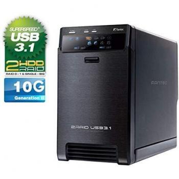 Fantec QB-X2U31R - Carcasa de Aluminio Externa para Montaje de 2 Discos Duros de 3.5, Color Negro, SATA Raid USB 3.1 Tipo C 10G