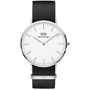 Daniel Wellington Classic Cornwall, Reloj Negro/Plateado, 40mm, NATO, para Hombre
