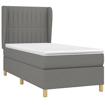 Cama box spring con colchón viscoelástico y muelles ensacados, adaptable, acolchado reversible, tela gris oscuro, 80x200 cm